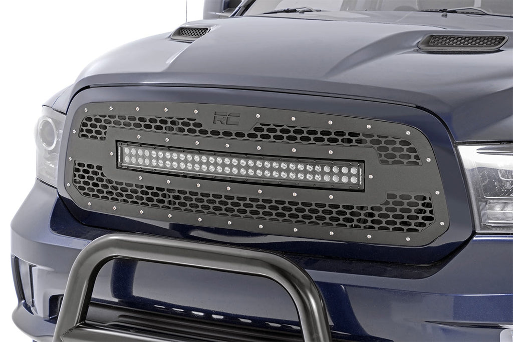 Rough Country Mesh Grille | 30" Dual Row LED | Black | White DRL | Ram 1500 (13-18 & Classic)