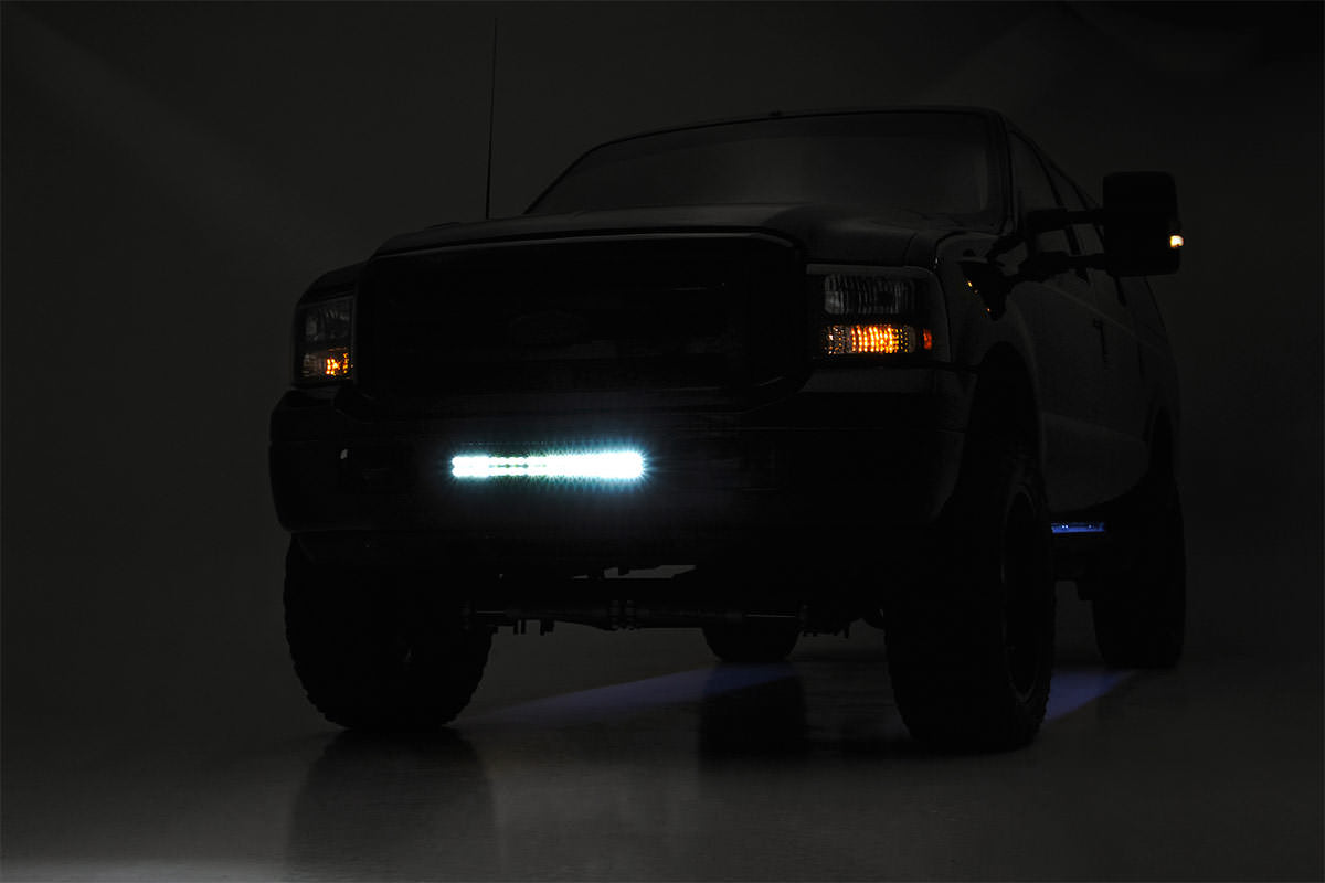 Rough Country LED Light | Bumper Mount | 20" Chrome Dual Row | White DRL | Ford Super Duty (05-07)