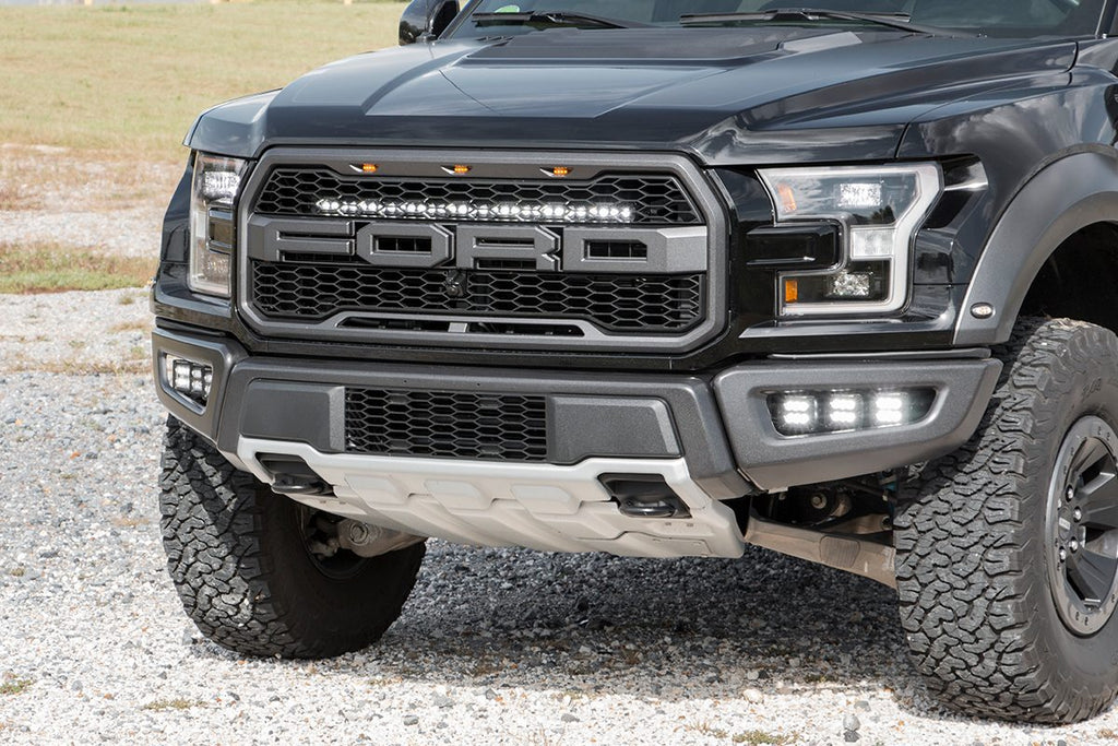 Rough Country LED Light | Grille Mount | 30" Black Single Row | White DRL | Ford Raptor (17-20)
