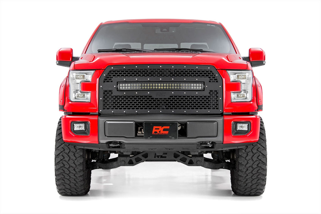 Rough Country Mesh Grille | 30" Dual Row LED | Black | Ford F-150 2WD/4WD (15-17)