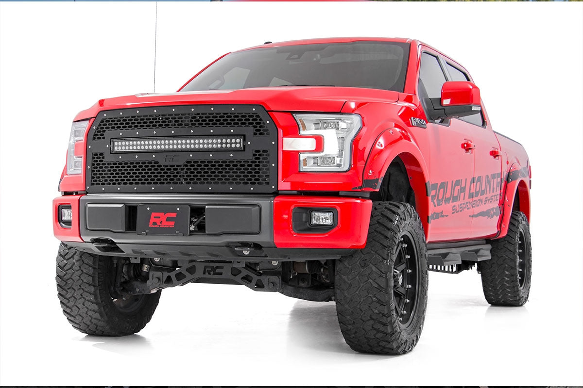Rough Country Mesh Grille | 30" Dual Row LED | Black | Ford F-150 2WD/4WD (15-17)