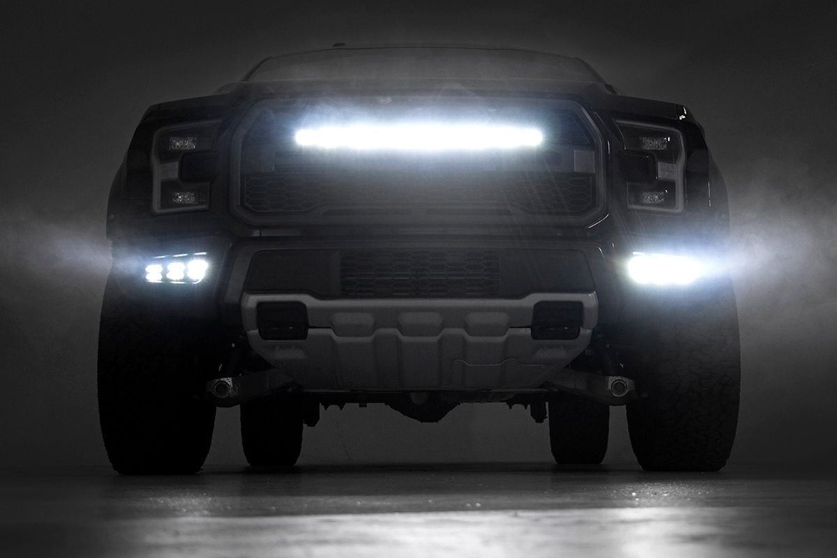 Rough Country LED Light | Fog Mount | Triple 2" Black Pair | Amber DRL | Ford Raptor (17-20)
