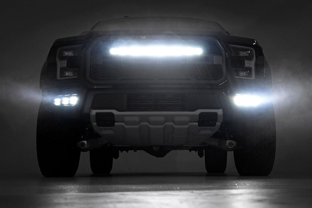 Rough Country LED Light | Fog Mount | Triple 2" Black Pair | White DRL | Ford Raptor (17-20)