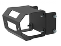 A 3D-rendered image of a black metal Front Winch Mounting Kit for Polaris Sportsman 400/500/570/800 (2011+), featuring a protective cage design with rectangular cutouts and bolts for secure wall or surface mounting.