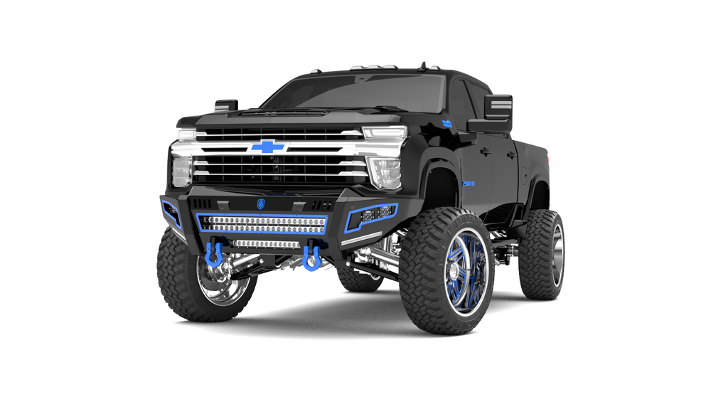 2020-23 Chevy 2500 Identity Front Bumper / Shackles / Double Cube Light Pods / Beauty Ring / Hdwr Kit