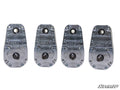 Four identical Polaris RZR Trail S 1000 8 Portal Gear Lift housings with visible shafts, bearings, bolts along the edges, and engraved SuperATV text are lined up side by side on a white background. The SuperATV logo appears in the corner.