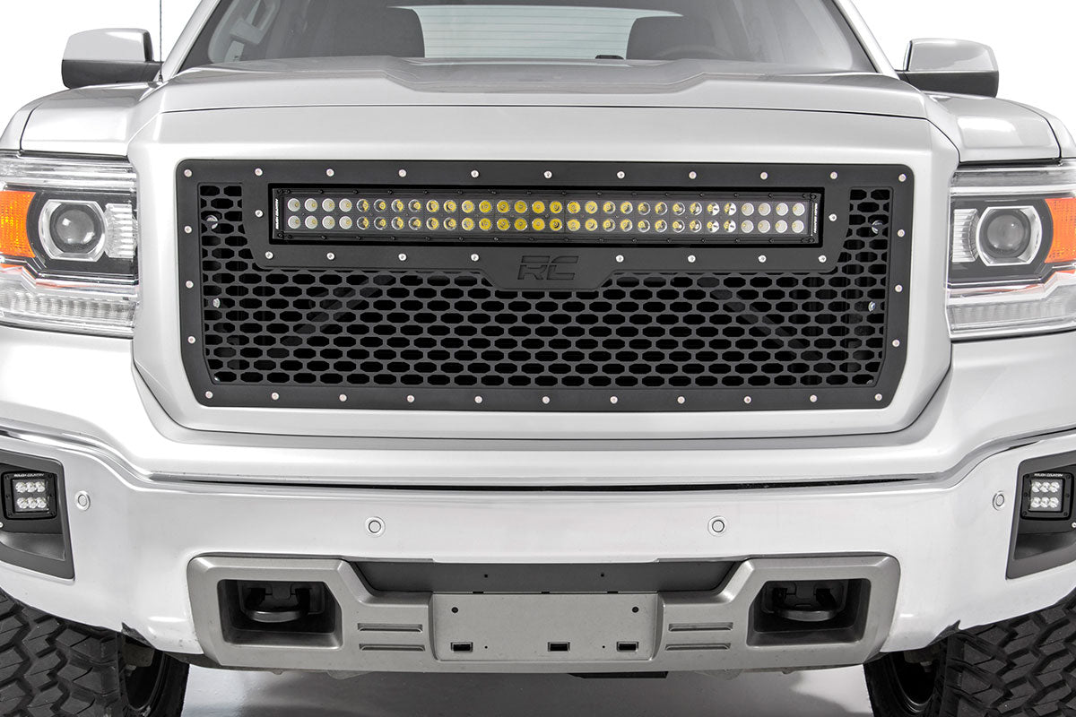 Rough Country Mesh Grille | 30" Dual Row LED | Black | GMC Sierra 1500 (14-15)