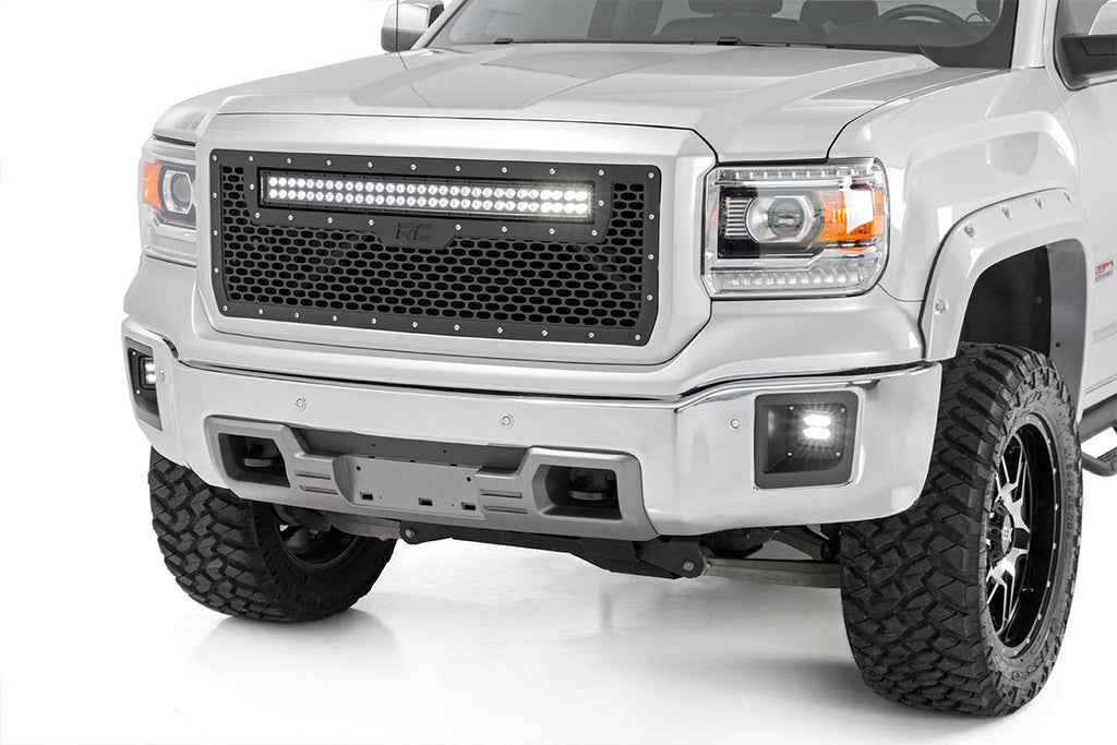 Rough Country Mesh Grille | 30" Dual Row LED | Black | GMC Sierra 1500 (14-15)