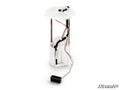 The Up & Running Honda Pioneer Fuel Pump is a white plastic automotive assembly with attached wires, thin metal rods, and a black float at the bottom, shown upright on a white background with the SuperATV logo in the lower right corner.