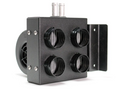 The Inferno Cab Heater Kit With Defrost for 2019-Current Honda Talon is a black metal unit with four round front air vents featuring grille slats, a right-side mounting bracket, top cylindrical pipes, and an exposed fan on the left.