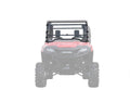 A front view of a Honda Pioneer 700 with a Flip Down Windshield. The windshield and roof stand out in full color and detail, while the rest appears faded. Large rugged tires are visible, and the Honda logo is shown on the front grille.