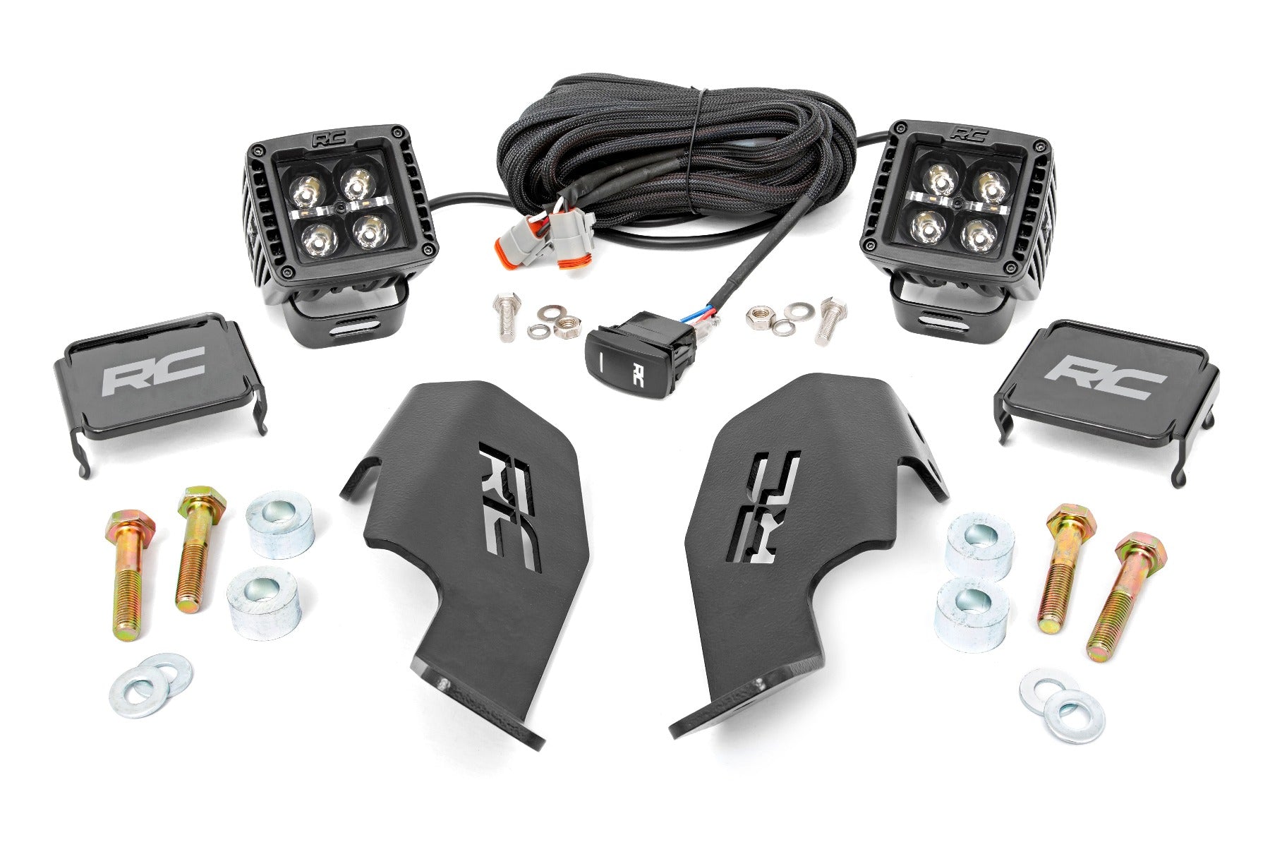 Rough Country LED Light | Cage Mount | 2" Black Pair | White DRL | Honda Talon (19-21)