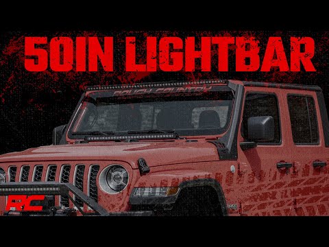 Rough Country Jeep 50-inch Straight LED Light Bar Upper Windshield Kit w/ Single-Row Black Series LED | White DRL (20-22 Gladiator JT, 18-22 Wrangler JL)