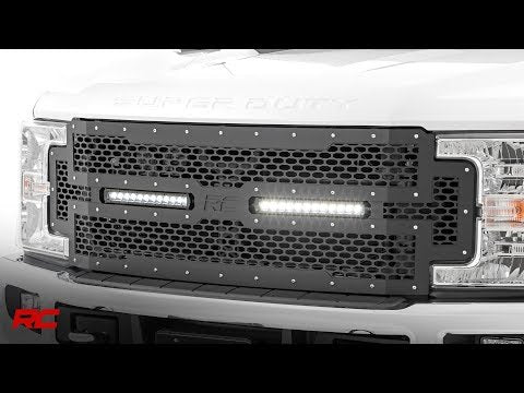 Rough Country Mesh Grille | 12" Dual Row LED | Black | Ford Super Duty (17-19)