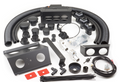 Assorted components for the CFMoto UForce 1000 (2019-2024) Ice Crusher Cab Heater—including hoses, vents, brackets, connectors, switches, wiring harness, and mounting hardware—are arranged neatly on a white background.