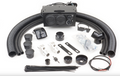 The Yamaha Viking (2014-2021) Ice Crusher Heater kit, shown on a white background, includes a heater unit, black hoses, metal brackets, vents, connectors, wiring, hose clamps, zip ties, plastic mounts, and hole saws—all parts neatly arranged.