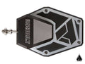 A large black and silver Assault Industries B2C Convex Side Mirrors kickstand pad features angular patterns, metallic corner bolts, ASSAULT engraved boldly, a silver side mounting bolt, and a small triangular logo at the bottom right.
