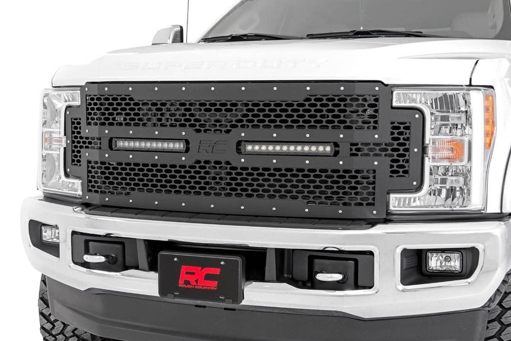 Rough Country Mesh Grille | 12" Dual Row LED | Black | Ford Super Duty (17-19)