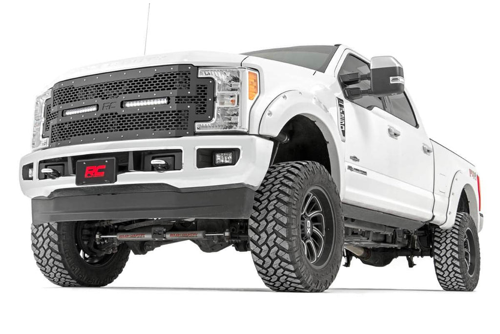 Rough Country Mesh Grille | 12" Dual Row LED | Black | Ford Super Duty (17-19)