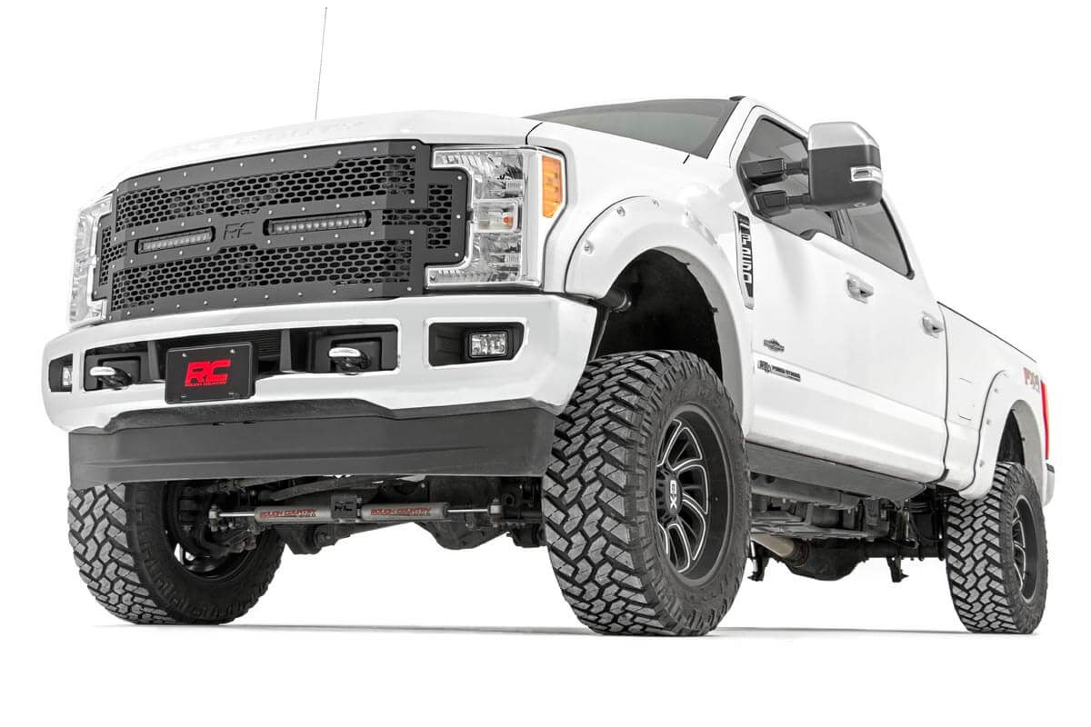 Rough Country Mesh Grille | 12" Dual Row LED | Black | Ford Super Duty (17-19)