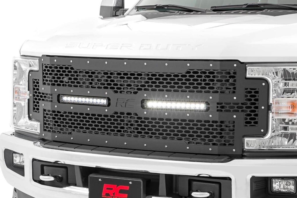 Rough Country Mesh Grille | 12" Dual Row LED | Black | Ford Super Duty (17-19)