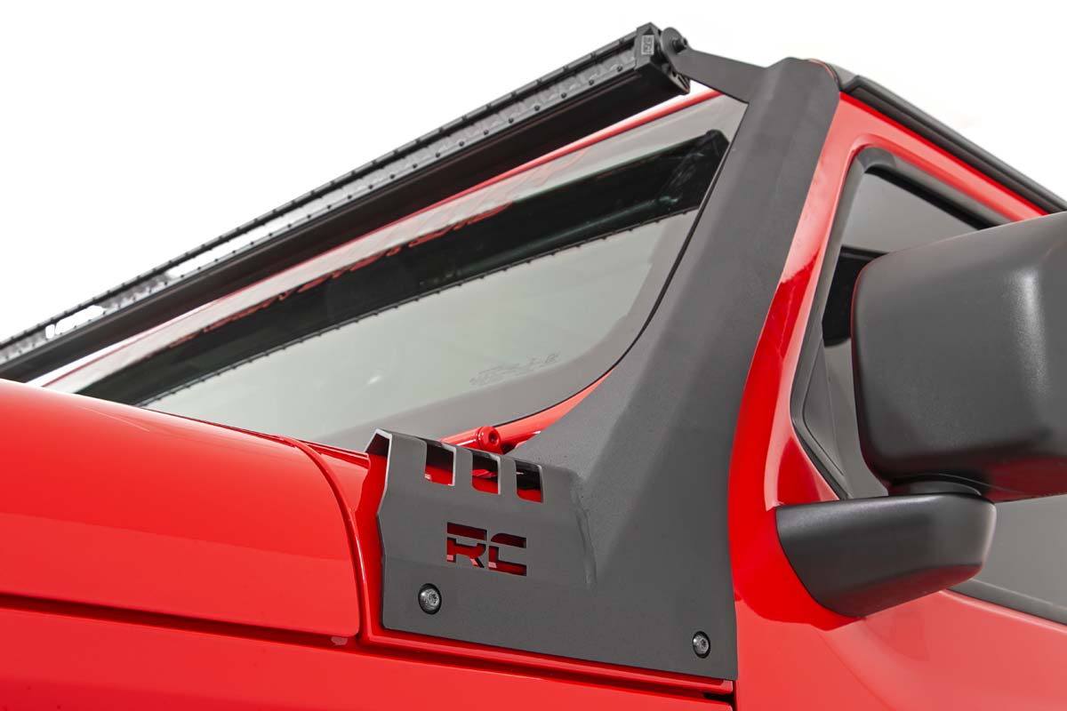 Rough Country Jeep 50-inch Straight LED Light Bar Upper Windshield Kit w/ Dual-Row Black Series LED | White DRL (20-22 Gladiator JT, 18-22 Wrangler JL)