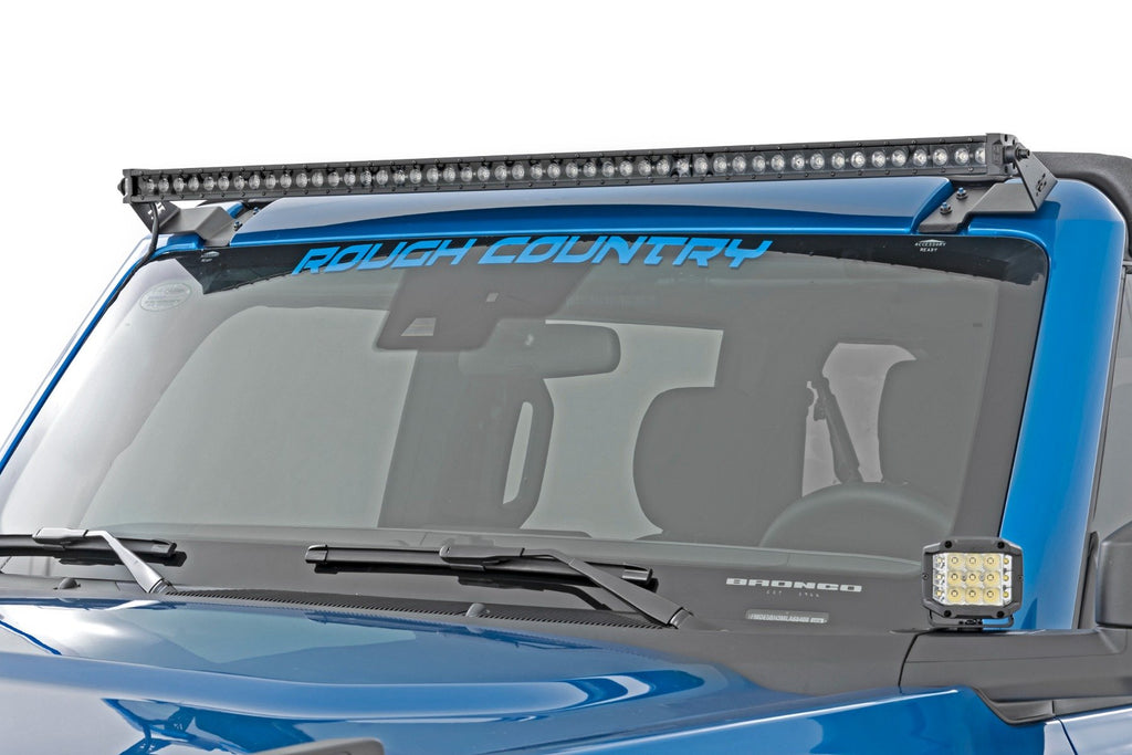 Rough Country LED Light | Upper Windshield | 50" Black Single Row | Ford Bronco (21-23)