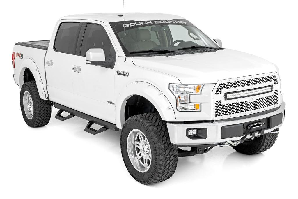Rough Country SRX2 Adj Aluminum Step | Crew Cab | Ford F-150/F-150 Lightning/Super Duty (15-23)