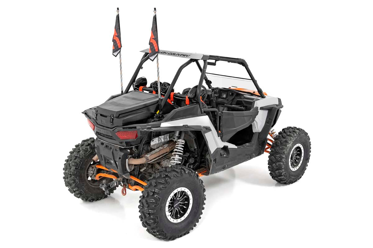 Rough Country Whip Mount | Cage | 4' Multl-Color LED Whip Pair | Polaris RZR 1000XP (14-17)