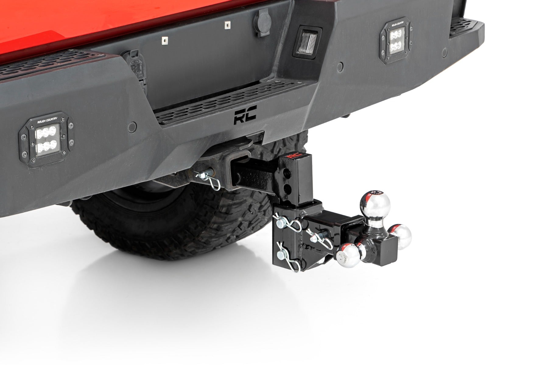 Rough Country Adjustable Trailer Hitch | 6 Inch Drop | Multi-Ball Mount | Fits 2 Inch Receiver