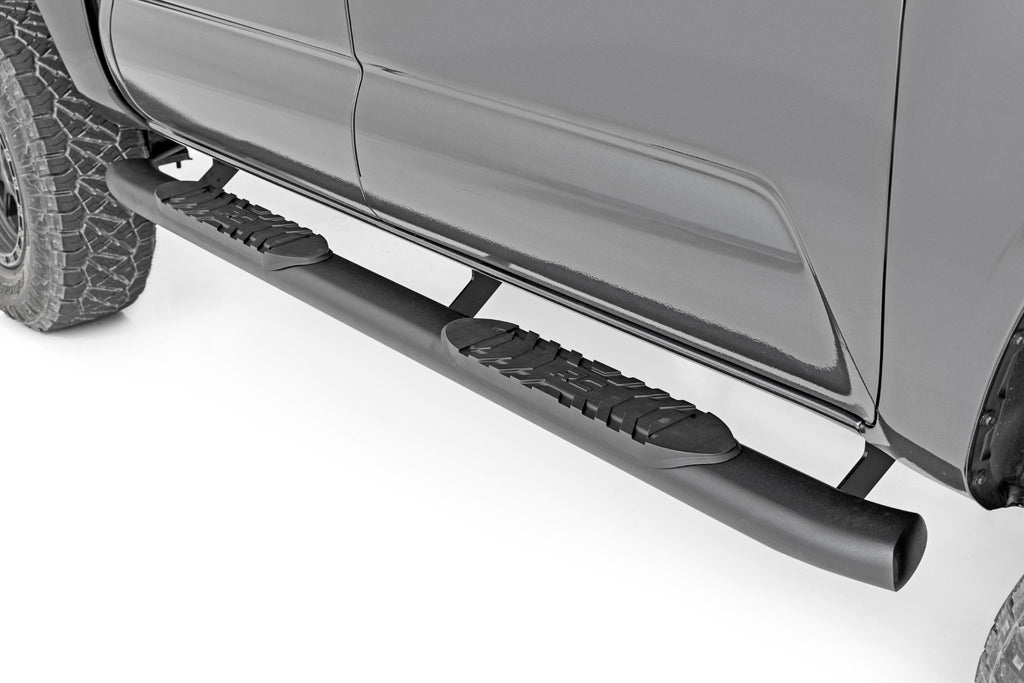 Rough Country Oval Nerf Step | Double Cab | Black | Toyota Tacoma 2WD/4WD (05-23)