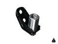 The Assault Industries Whip Mount (Fits: Polaris RZR XP 1000) is a black metallic bracket with an angled mounting plate, two circular holes, and a silver threaded insert on a plain white background with a small black triangular logo in the lower right.