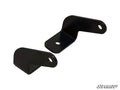 Two black, L-shaped metal Light Bar Mounting Brackets with rounded edges and a hole in each end sit on a white background. The SuperATV logo appears in the lower right corner. The brackets look sturdy and are made for mounting purposes.