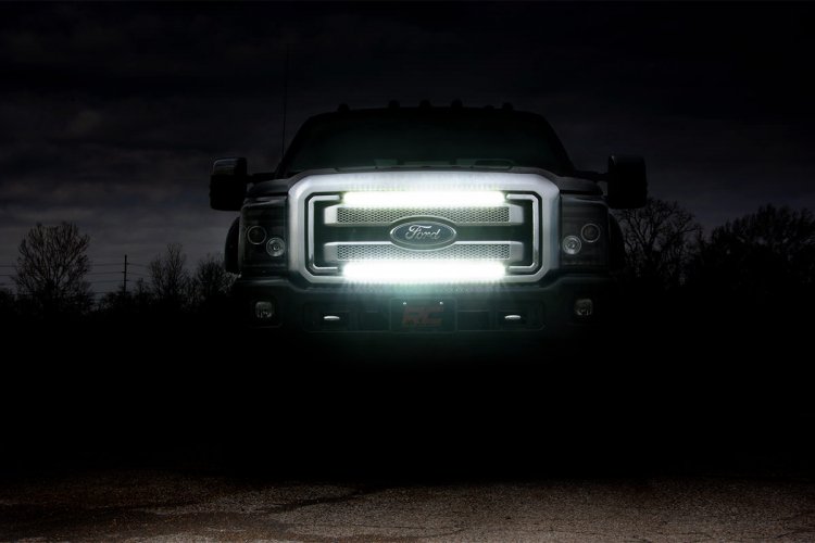 Rough Country LED Light | Grill Mnt | 30" Black Single Row | White DRL | Ford Super Duty (11-16)