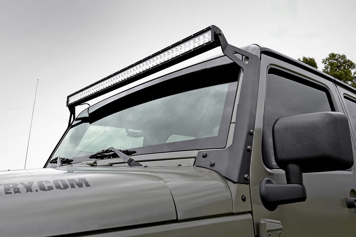 Rough Country LED Light | Windshield Mnt | 50" Black Dual Row | White DRL | Jeep Wrangler JK (07-18)