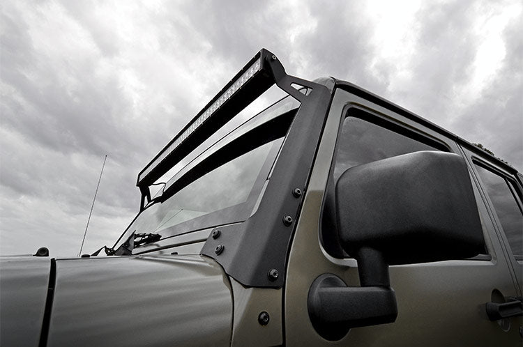 Rough Country LED Light | Windshield Mnt | 50" Black Dual Row | White DRL | Jeep Wrangler JK (07-18)
