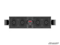 The MTX MUDSYS31 4-Speaker UTV Sound System is a rectangular black audio unit with two large round speakers on each end, honeycomb-patterned grilles, center control buttons and display, mounting brackets on both ends, and the SuperATV logo at bottom right