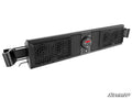The MTX MUDSYS46 4-Speaker UTV Sound System is a black off-road soundbar featuring two large hexagonal-patterned speakers at each end, a central control panel with buttons and display, side mounting brackets, and the SuperATV logo in the bottom right.