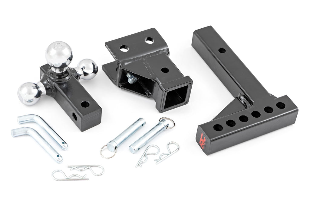 Rough Country Adjustable Trailer Hitch | 6 Inch Drop | Multi-Ball Mount | Fits 2 Inch Receiver