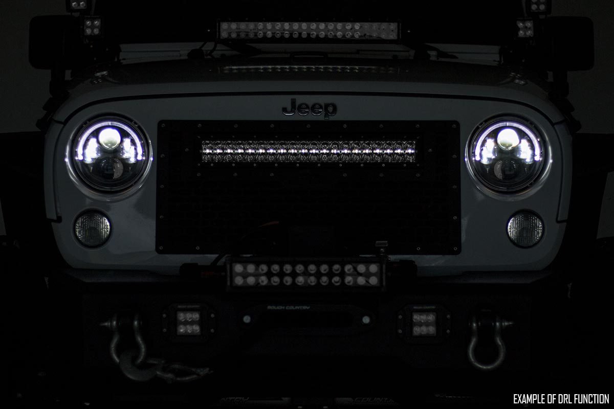 Rough Country Mesh Grille | 30" Dual Row LED | Black | Amber DRL | GMC Sierra 1500 (14-15)