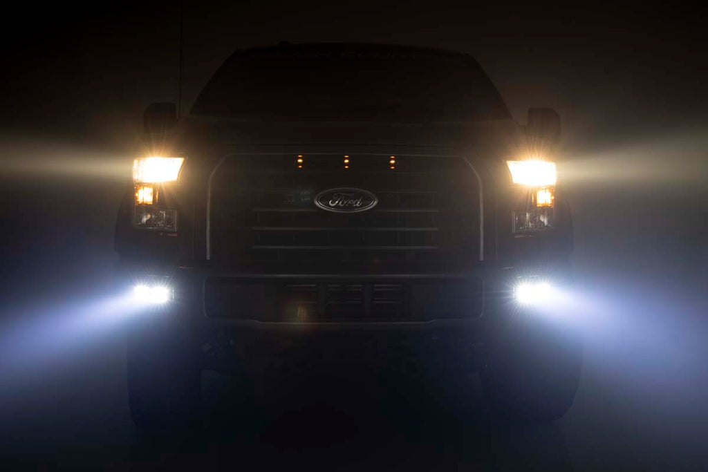 Rough Country LED Light | Fog Mount | Dual 2" Black Pairs | SAE | Ford F-150 (15-17)
