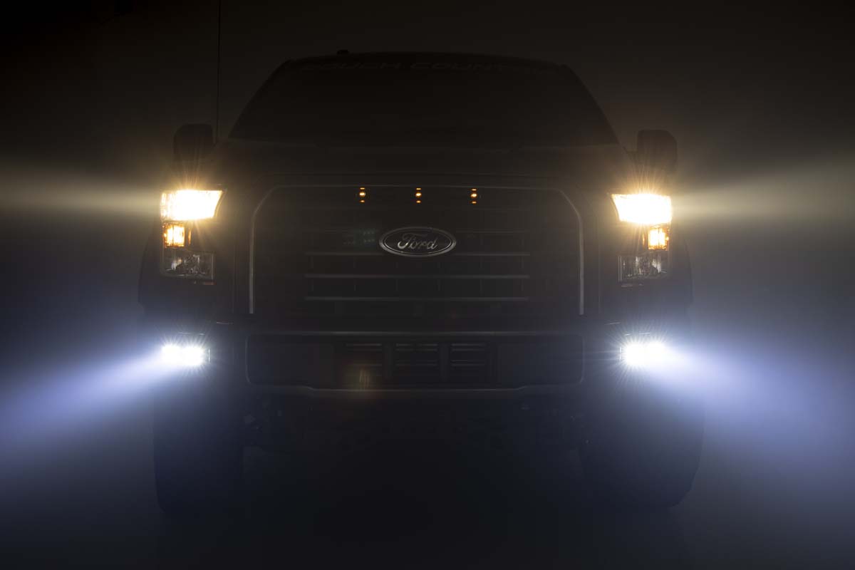 Rough Country LED Light | Fog Mount | Dual 2" Black Pairs | SAE | Ford F-150 (15-17)