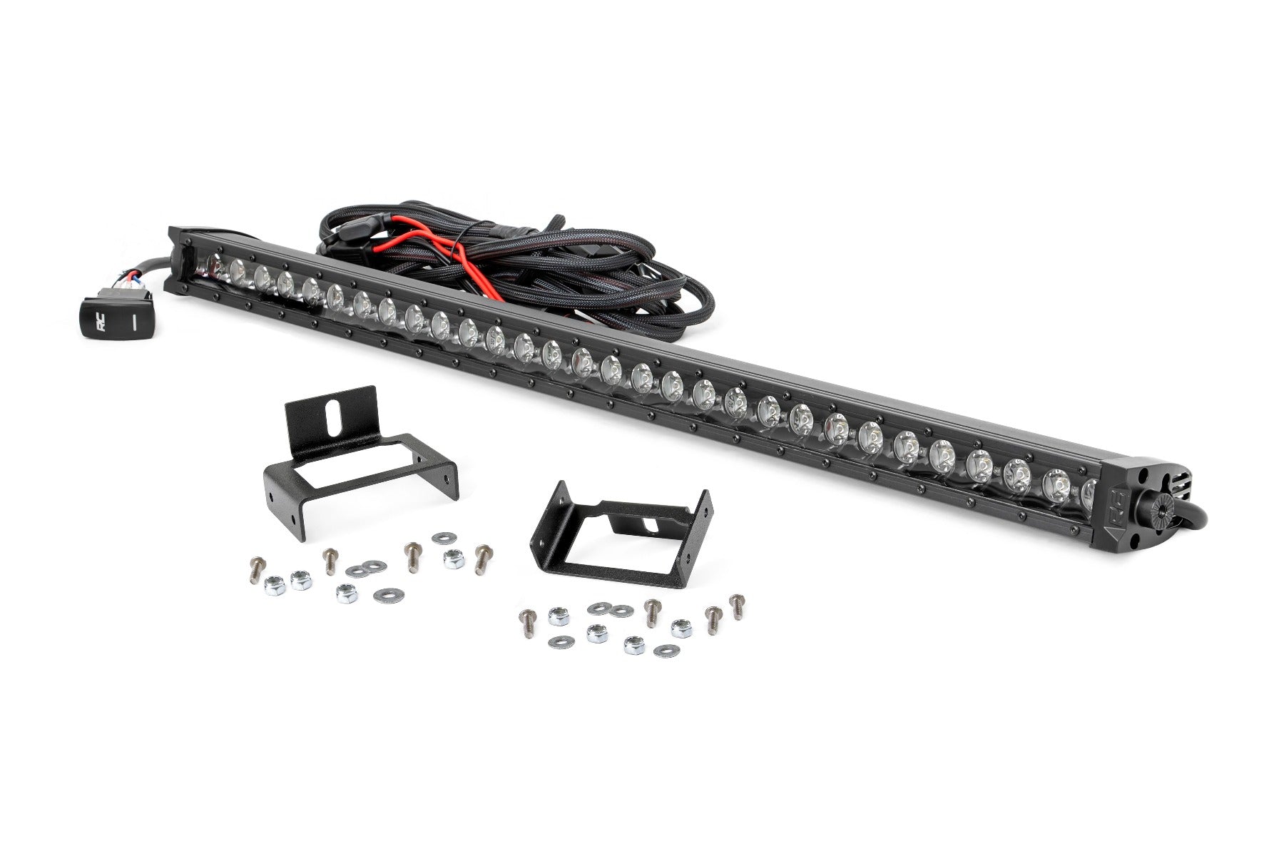 Rough Country LED Light | Grill Mnt | 30" Black Single Row | White DRL | Ford Super Duty (11-16)