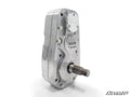 A silver metal Polaris General 8 Portal Gear Lift housing features visible bolts, circular embossed logos, and a protruding splined shaft. The clean image has a white background with the SuperATV logo in the bottom right corner.