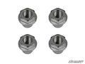 Four recessed nuts from the Polaris RZR Portal Gear Lift Recessed Nut Kit are arranged in a square on a white background with threaded ends facing up. The SuperATV logo appears in the bottom right corner.