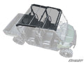 A Polaris Ranger Crew 570 with four seats is shown featuring the Polaris Ranger Crew 570 Tinted Roof. The transparent roof is supported by black metal bars and highlighted, while the rest of the vehicle appears faded. The SuperATV logo is in the corner.