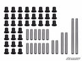 A neatly arranged kit of Polaris Ranger 1000 Diesel A-Arm Bushings with black cylindrical bushings, silver sleeves, and rods organized in rows on a white background. The SuperATV logo appears in the bottom right corner.