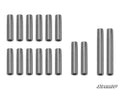Fifteen cylindrical A-arm bushings for the Polaris Ranger Full Size (2005-2008) are arranged in two rows on the left and one staggered group of three on the right, displayed against a white background with a small “SuperATV” logo in the bottom right corne