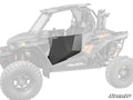 A semi-transparent off-road vehicle featuring a highlighted Polaris RZR 900 Aluminum Door Skin installed on the driver’s side, with the rest of the vehicle faded. The SuperATV logo is visible in the lower right corner.