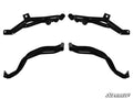 Four black metal suspension A-arms, arranged in two pairs, are shown on a white background. Each pair has curved tubular parts with brackets and joints. The Polaris RZR 800 5 Lift Kit is displayed, with the SuperATV logo in the bottom right corner.